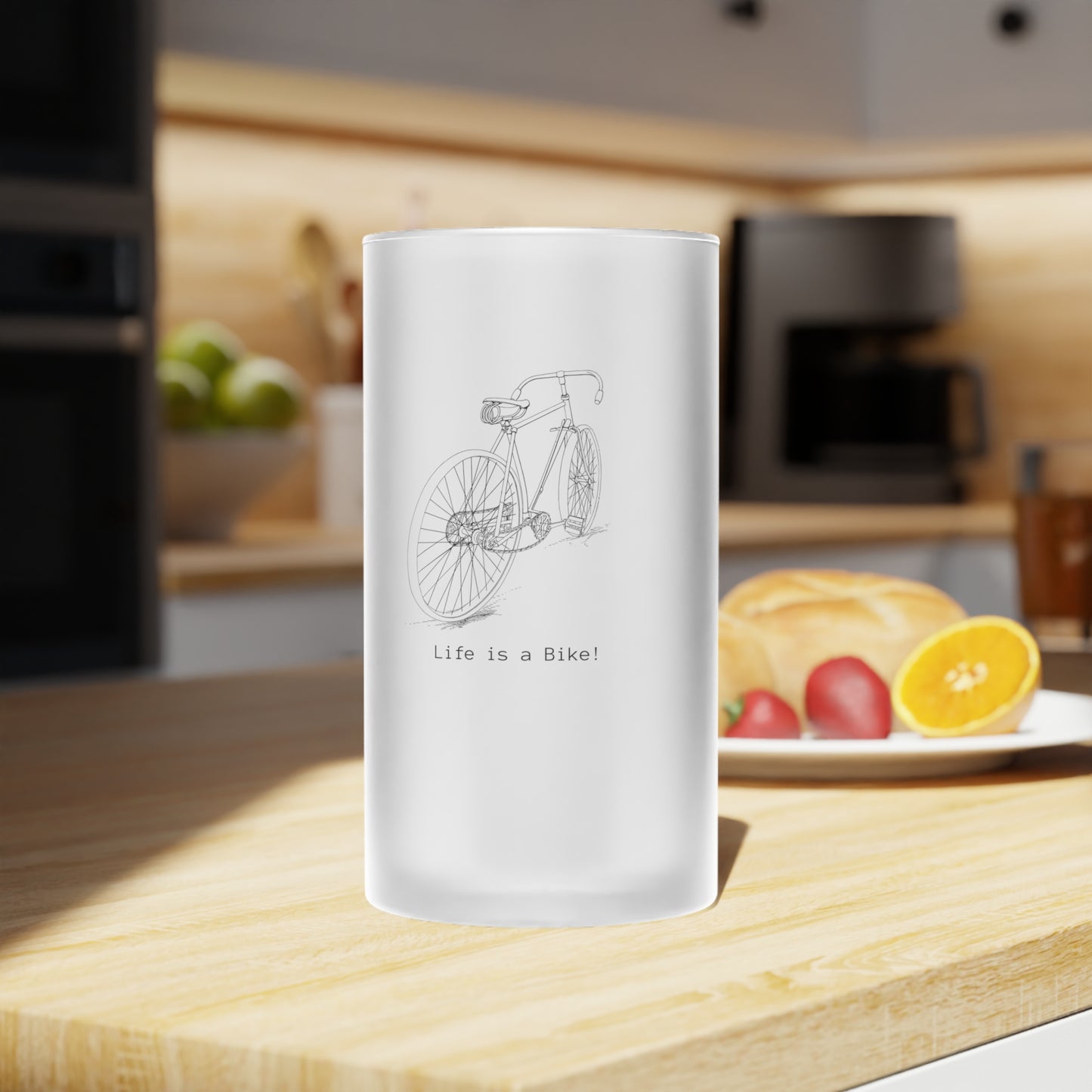 "Life is a Bike" Frosted Glass Beer Mug