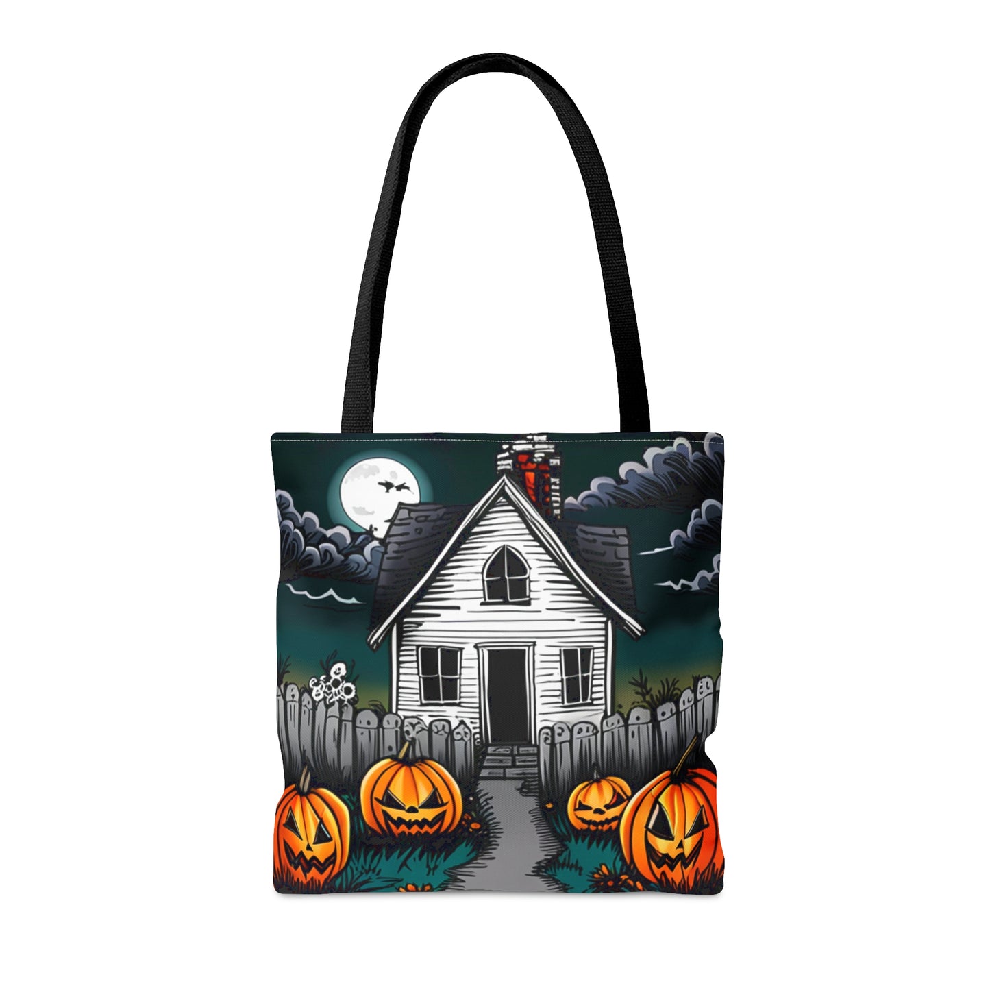 Scary White Haunted House Halloween Tote Bag (AOP)