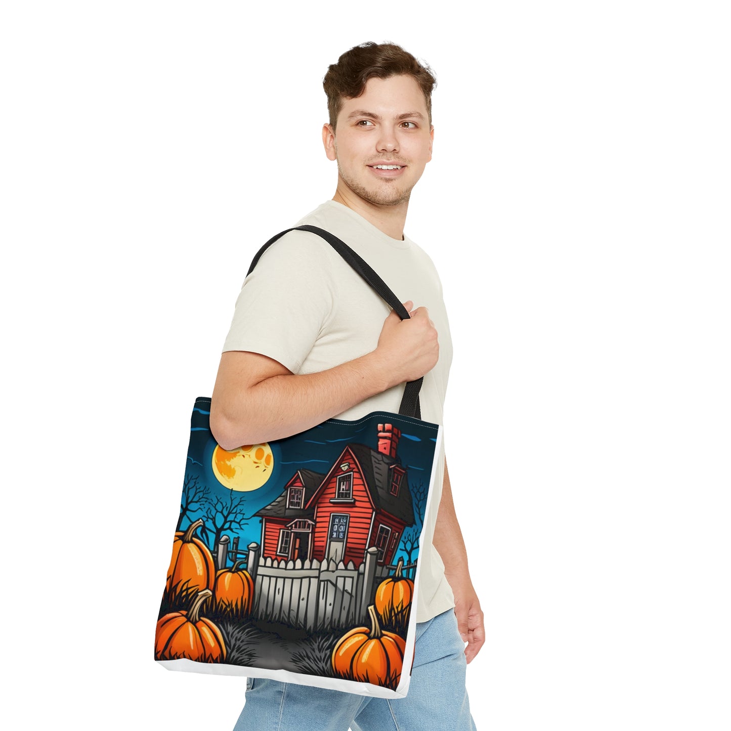 Halloween Red Haunted House Tote Bag (AOP)