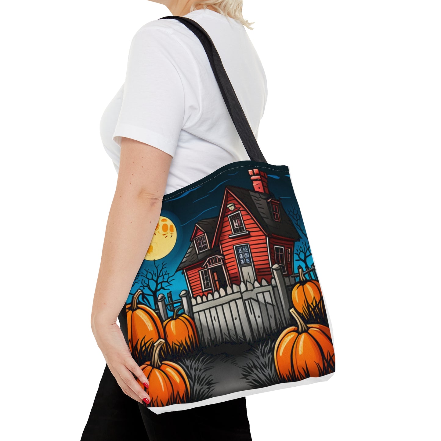 Halloween Red Haunted House Tote Bag (AOP)