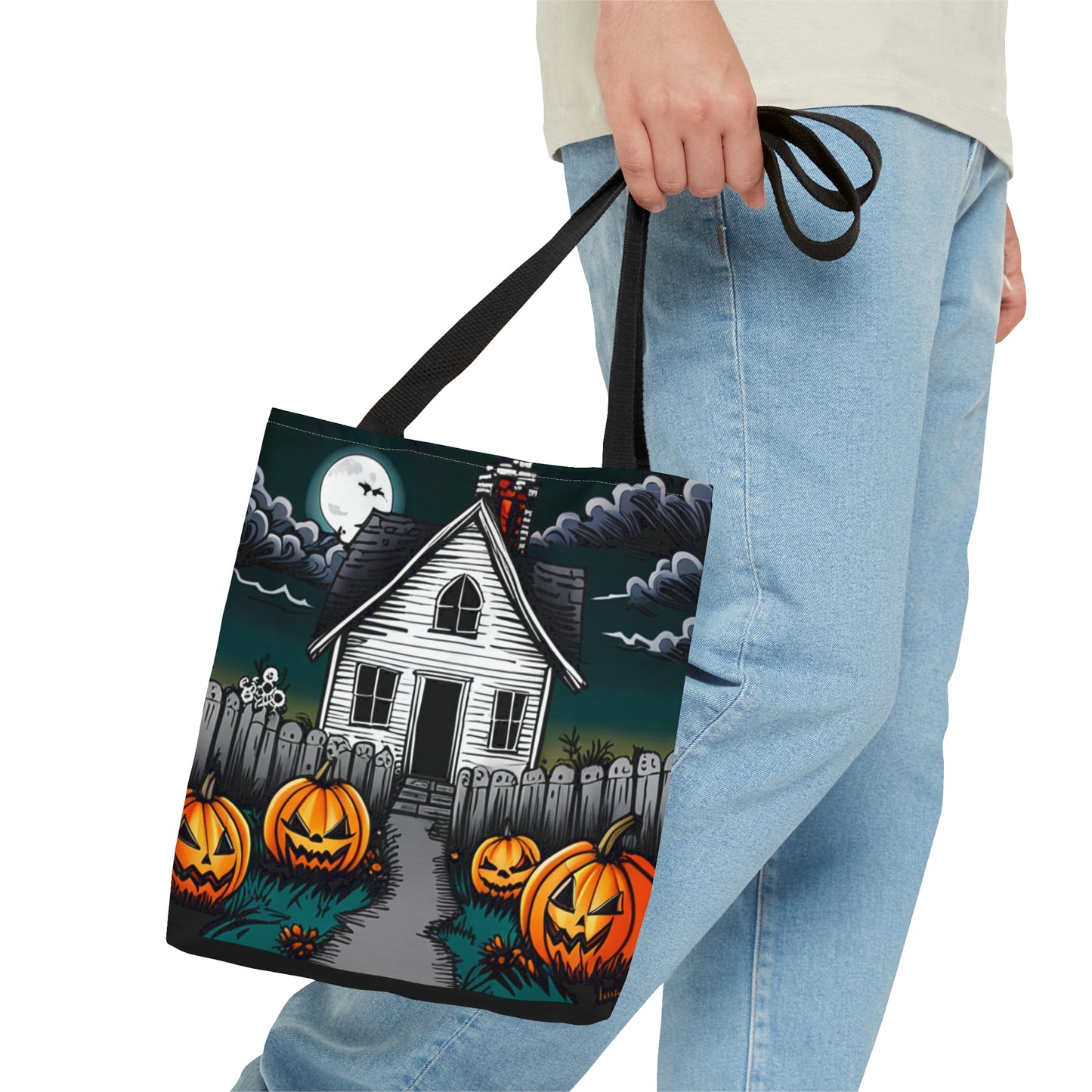 Scary White Haunted House Halloween Tote Bag (AOP)
