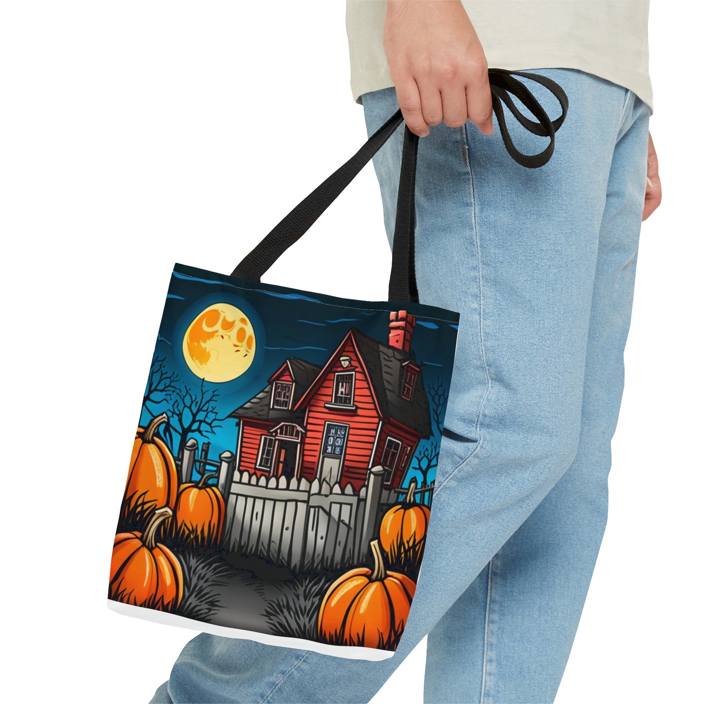 Halloween Red Haunted House Tote Bag (AOP)