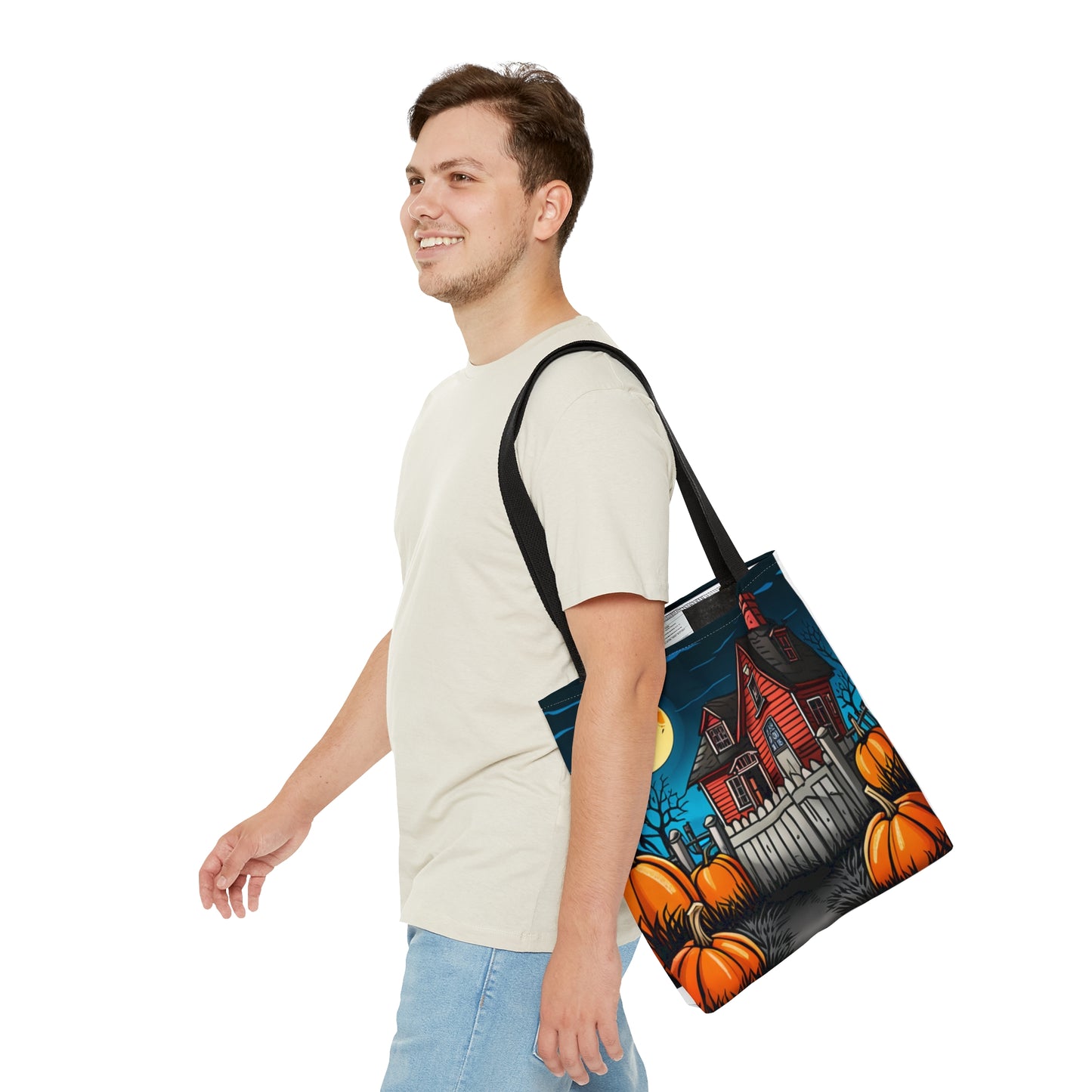 Halloween Red Haunted House Tote Bag (AOP)