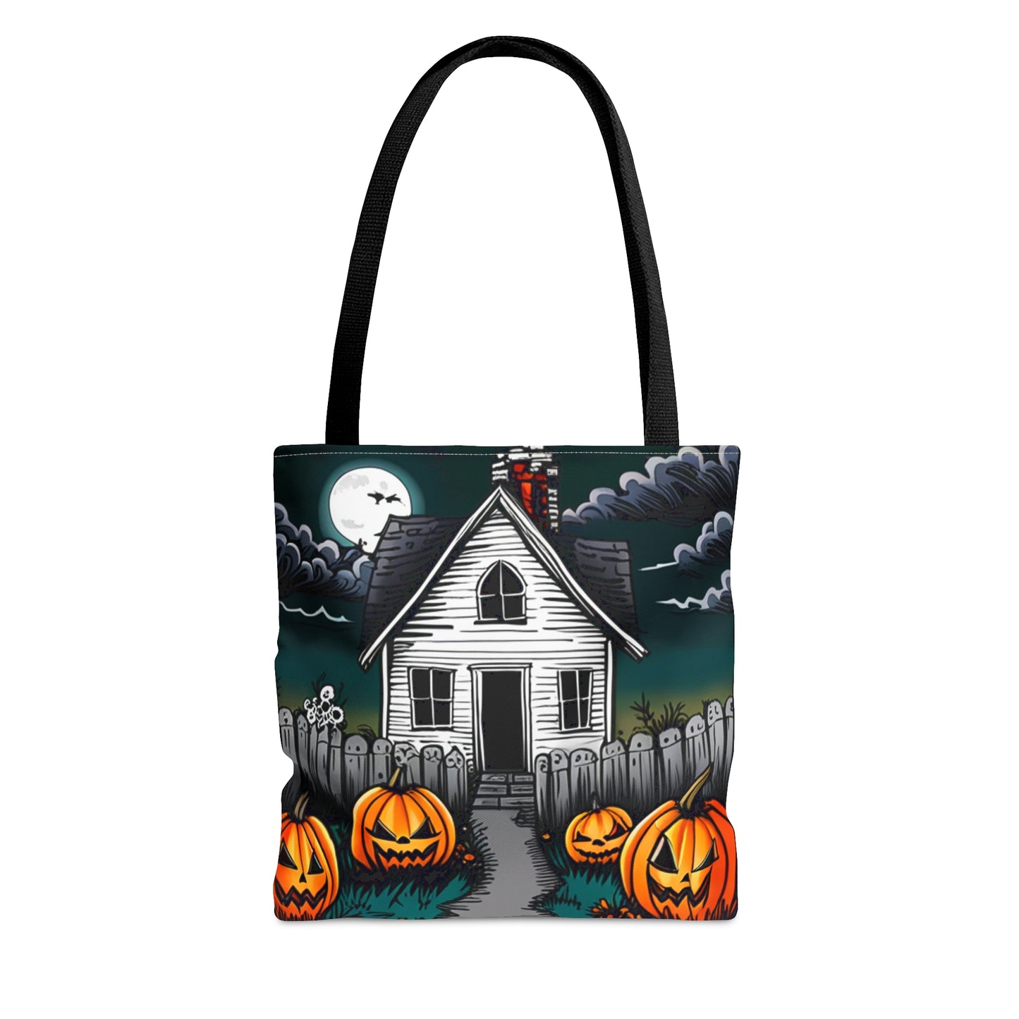 Scary White Haunted House Halloween Tote Bag (AOP)