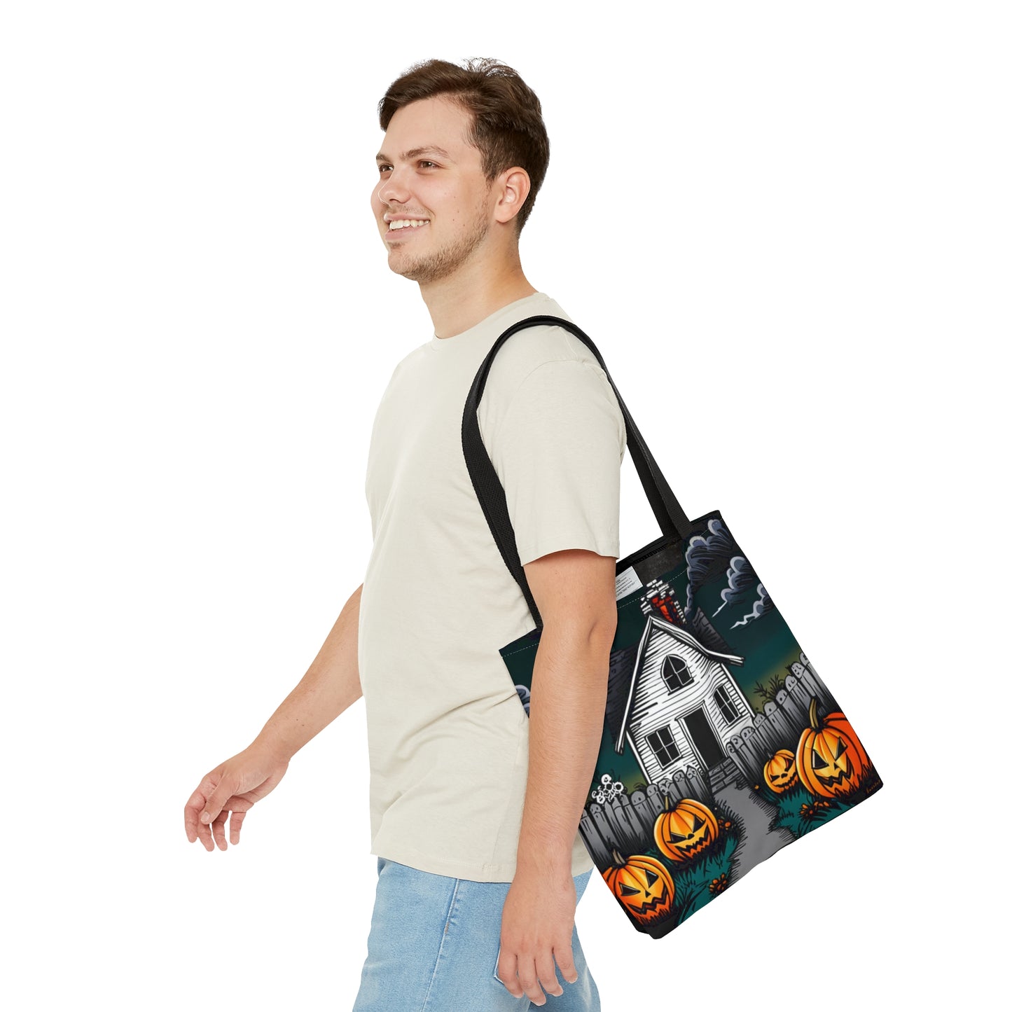 Scary White Haunted House Halloween Tote Bag (AOP)