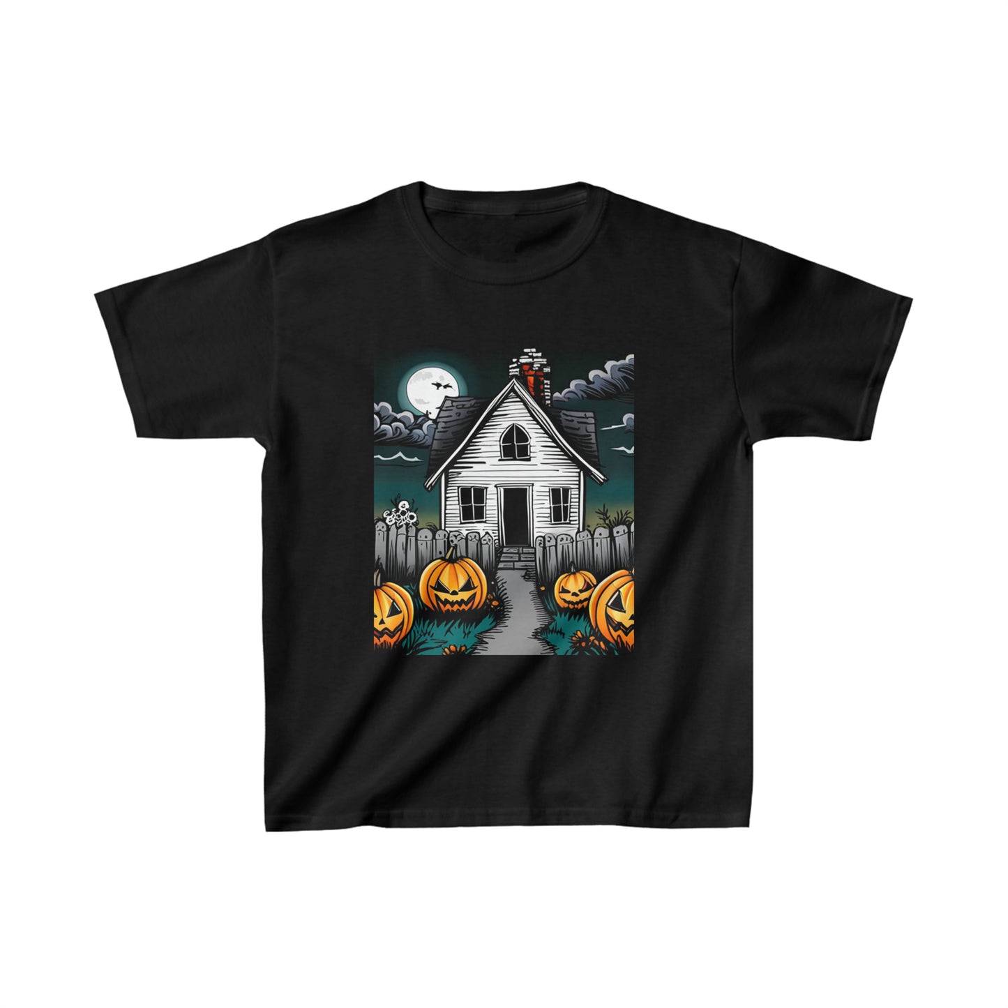 White Halloween Haunted House Kids Heavy Cotton™ Tee