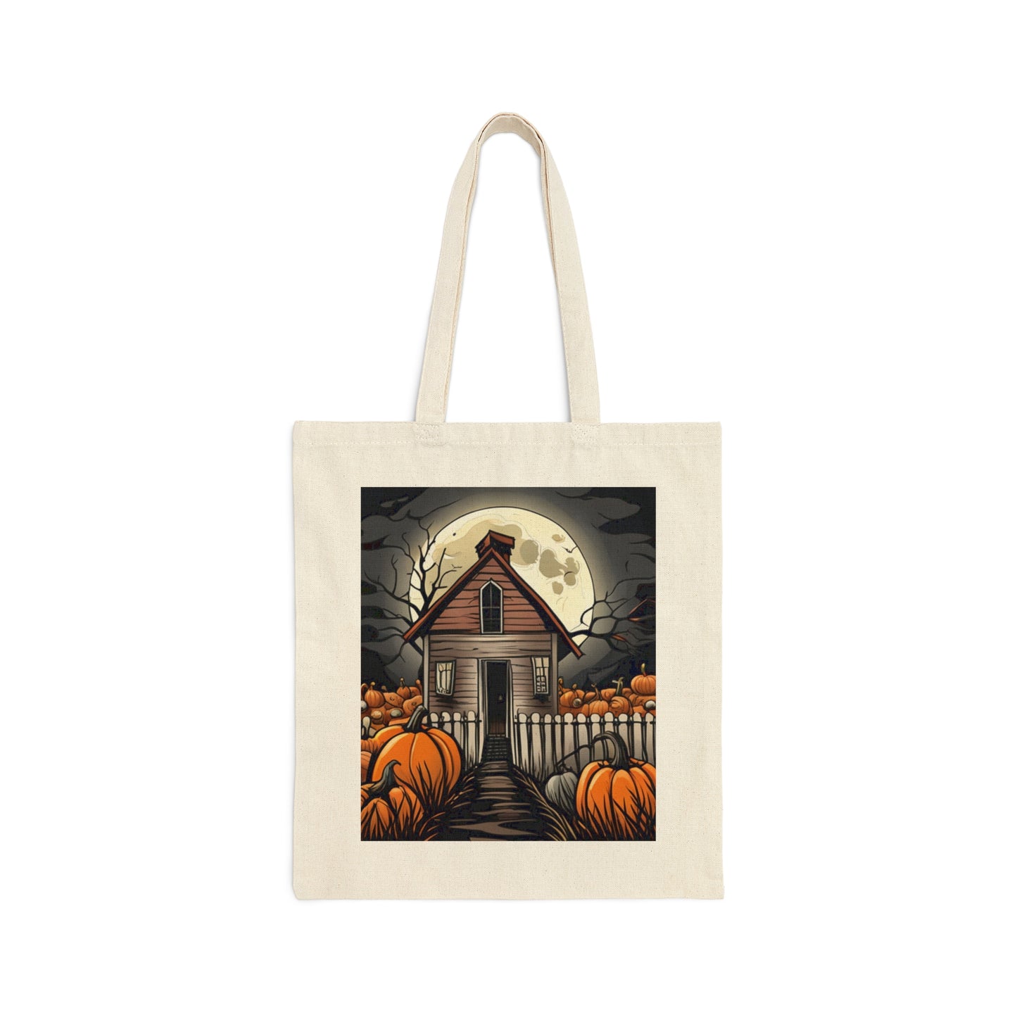 Halloween Dark Haunted House Cotton Canvas Tote Bag