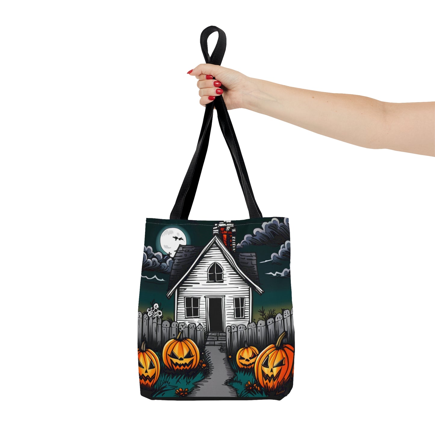 Scary White Haunted House Halloween Tote Bag (AOP)