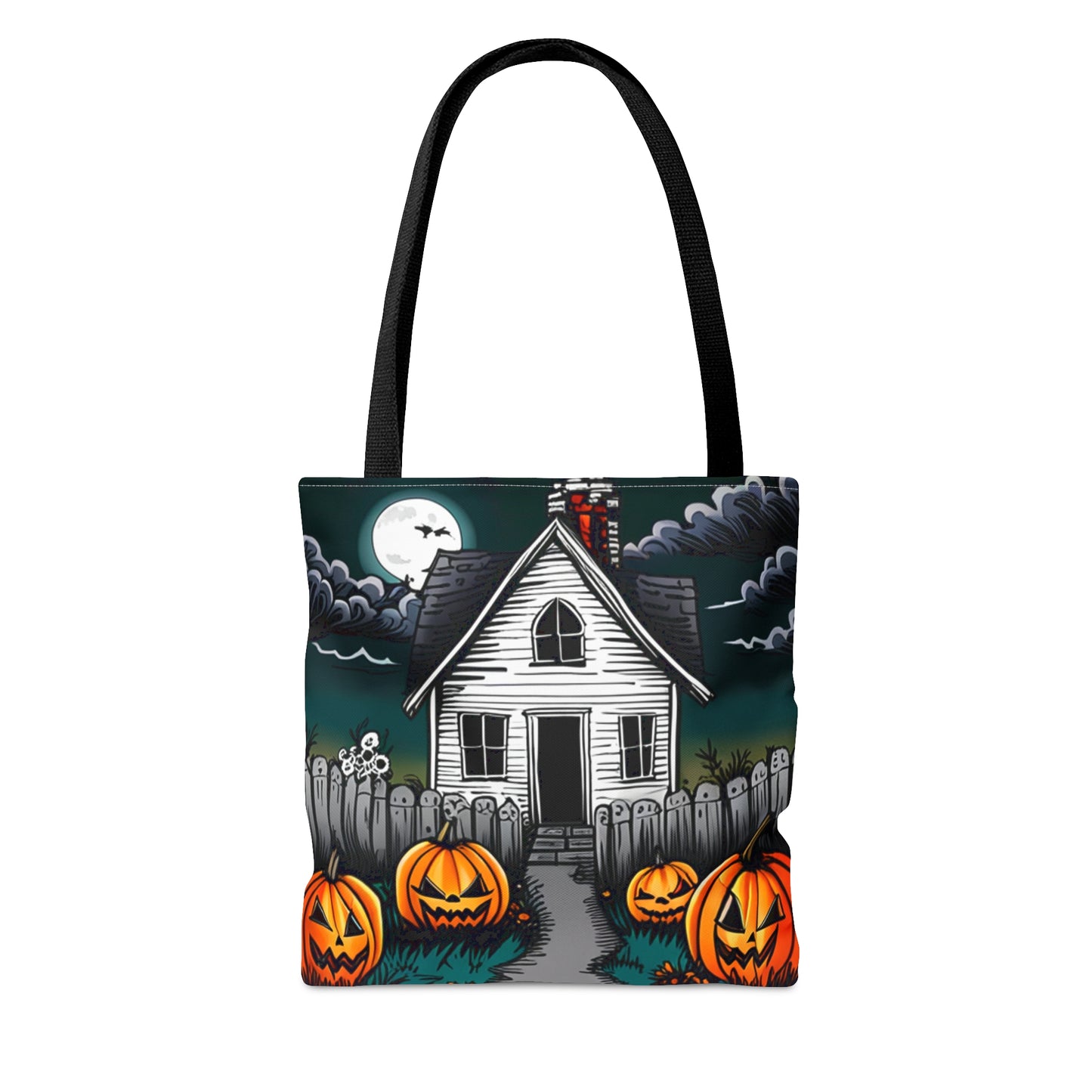 Scary White Haunted House Halloween Tote Bag (AOP)