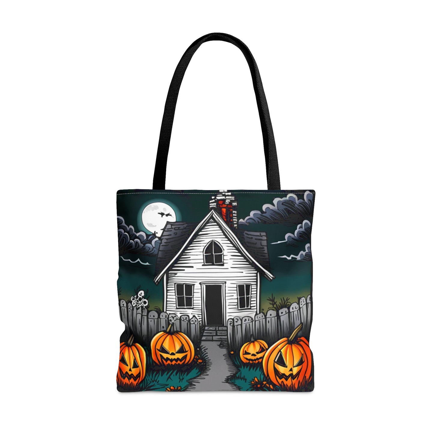 Scary White Haunted House Halloween Tote Bag (AOP)