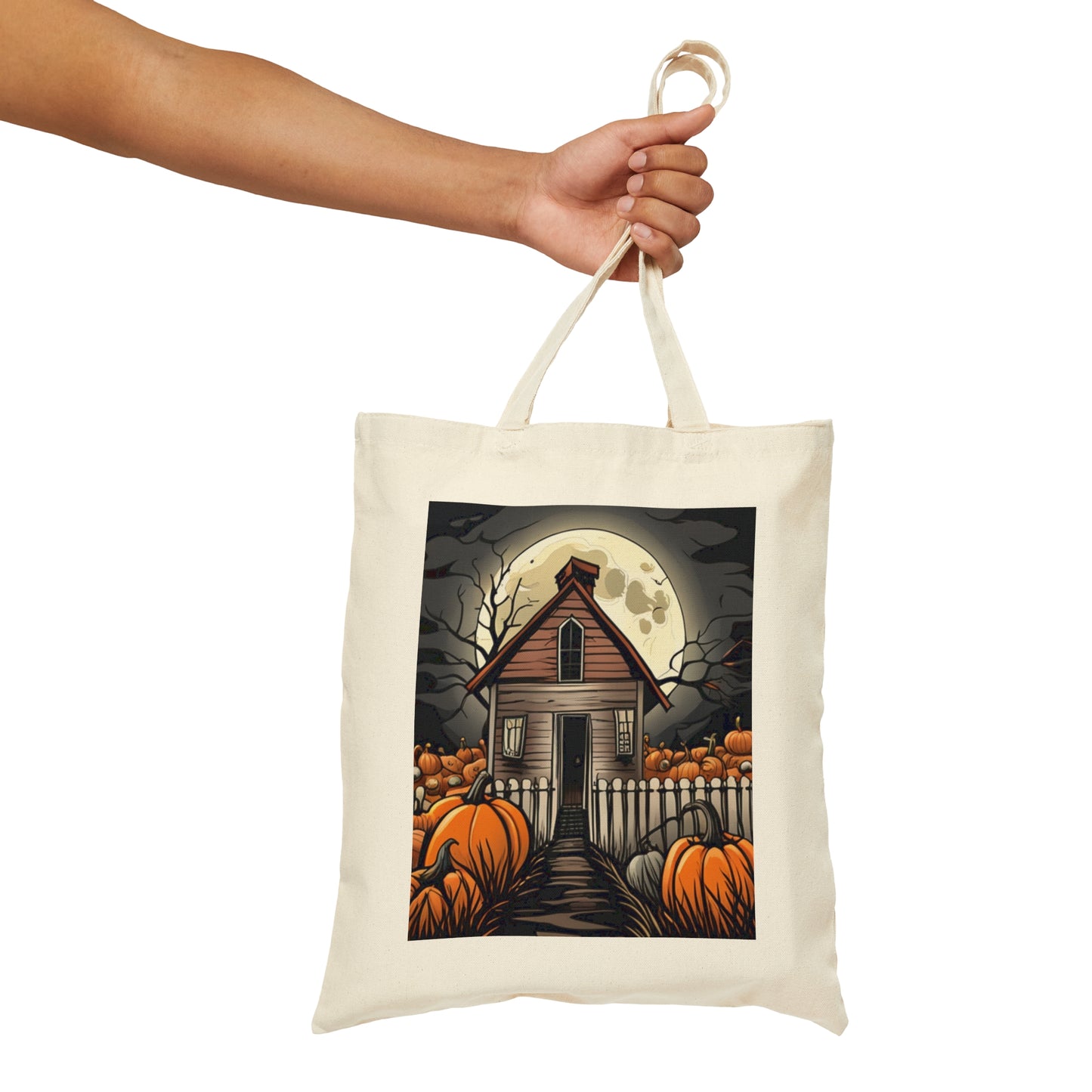 Halloween Dark Haunted House Cotton Canvas Tote Bag