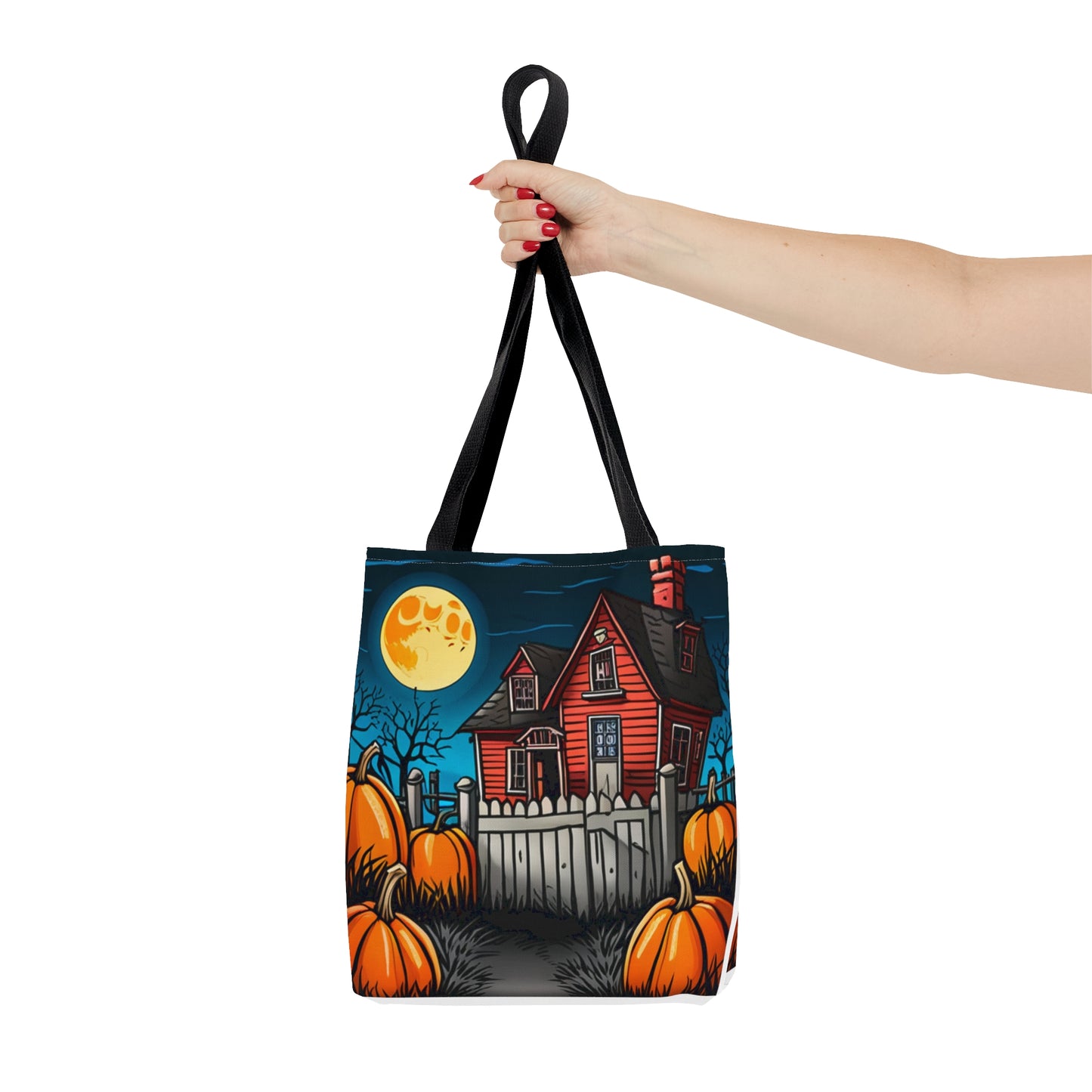 Halloween Red Haunted House Tote Bag (AOP)