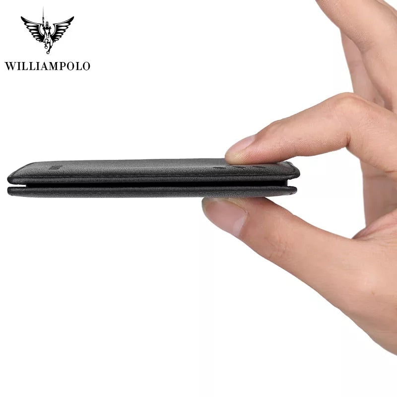 WILLIAMPOLO Genuine Leather Mens Wallet Short Bifold Slim Mini Credit Card Holder Multi Card Case Organizer Purse Black Brown