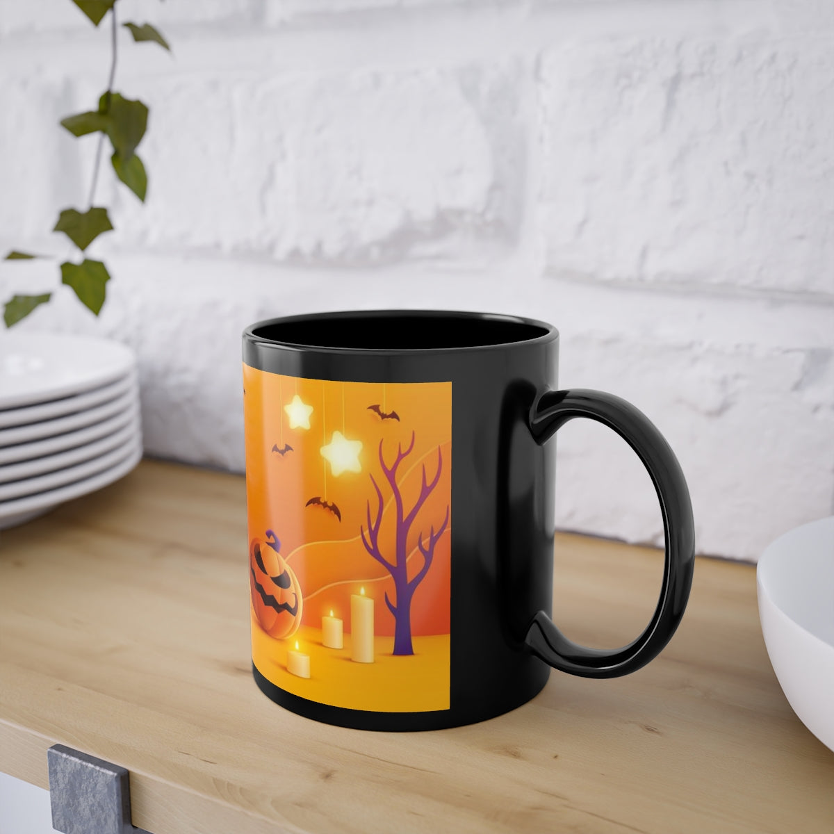 Funny Pumpkin Halloween Black Coffee Cup, 11oz