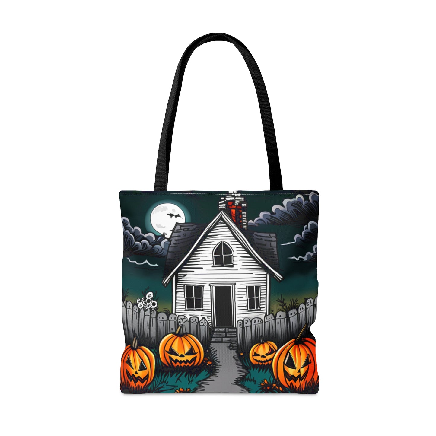 Scary White Haunted House Halloween Tote Bag (AOP)