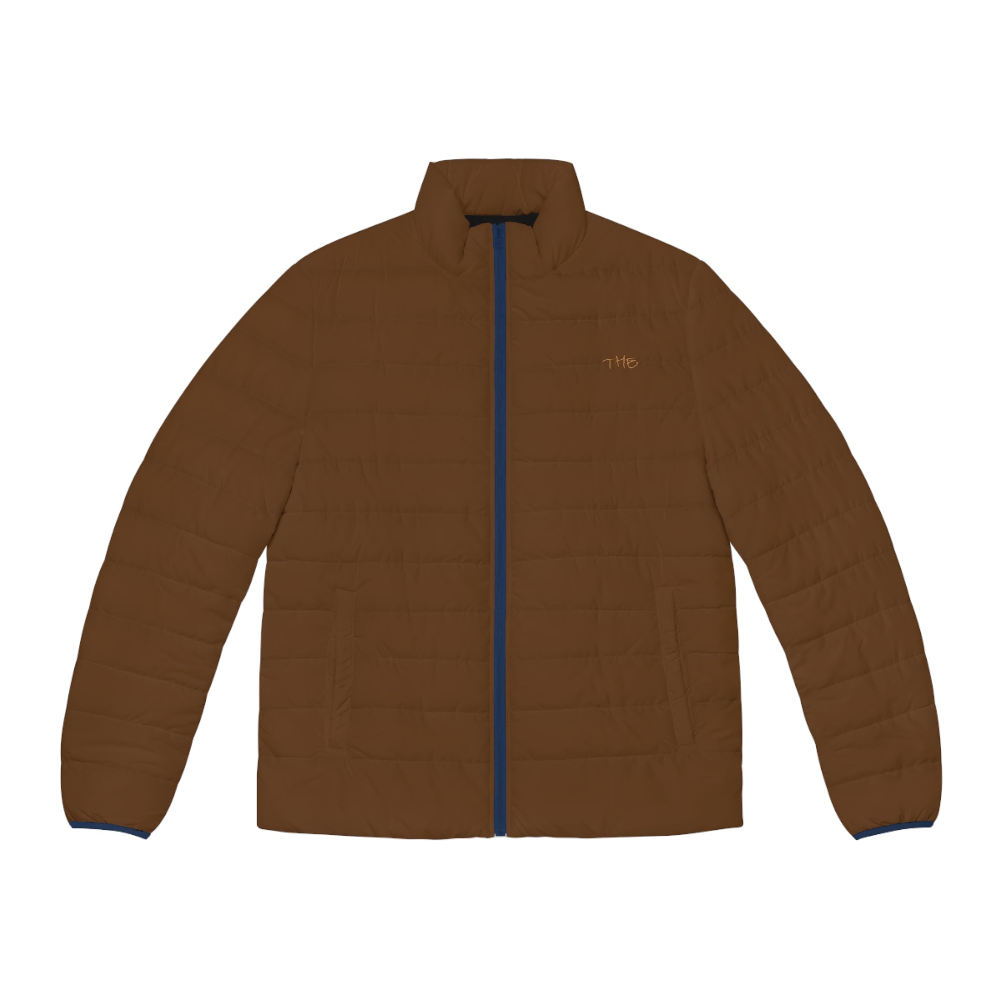 Brown Men's Puffer Jacket (AOP)
