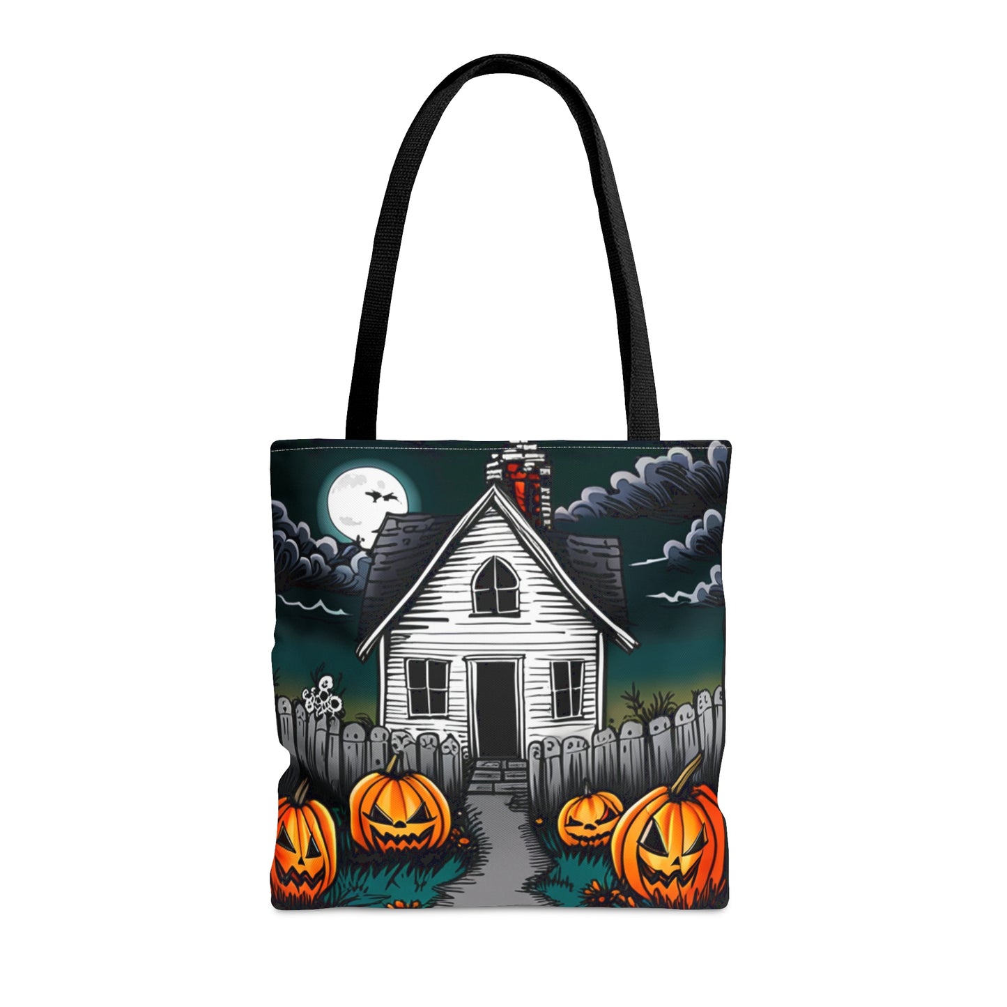 Scary White Haunted House Halloween Tote Bag (AOP)