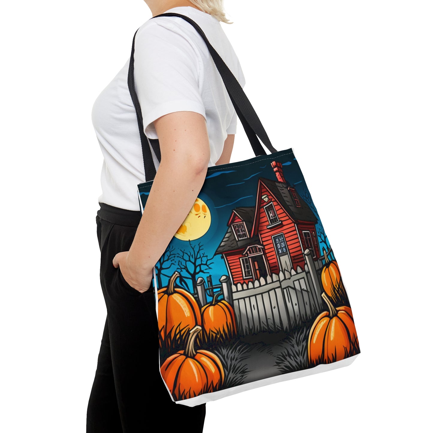 Halloween Red Haunted House Tote Bag (AOP)