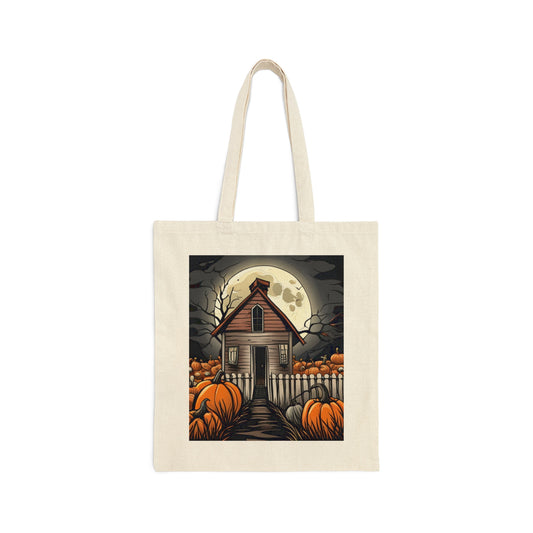 Halloween Dark Haunted House Cotton Canvas Tote Bag