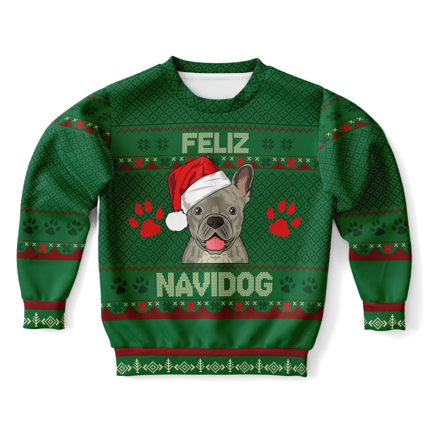 Ugly Christmas Sweatshirt French Bulldog- Athletic Kids/Youth Sweatshirt – AOP