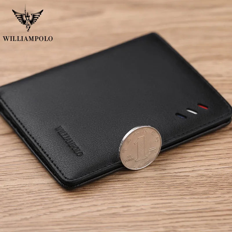 WILLIAMPOLO Genuine Leather Mens Wallet Short Bifold Slim Mini Credit Card Holder Multi Card Case Organizer Purse Black Brown