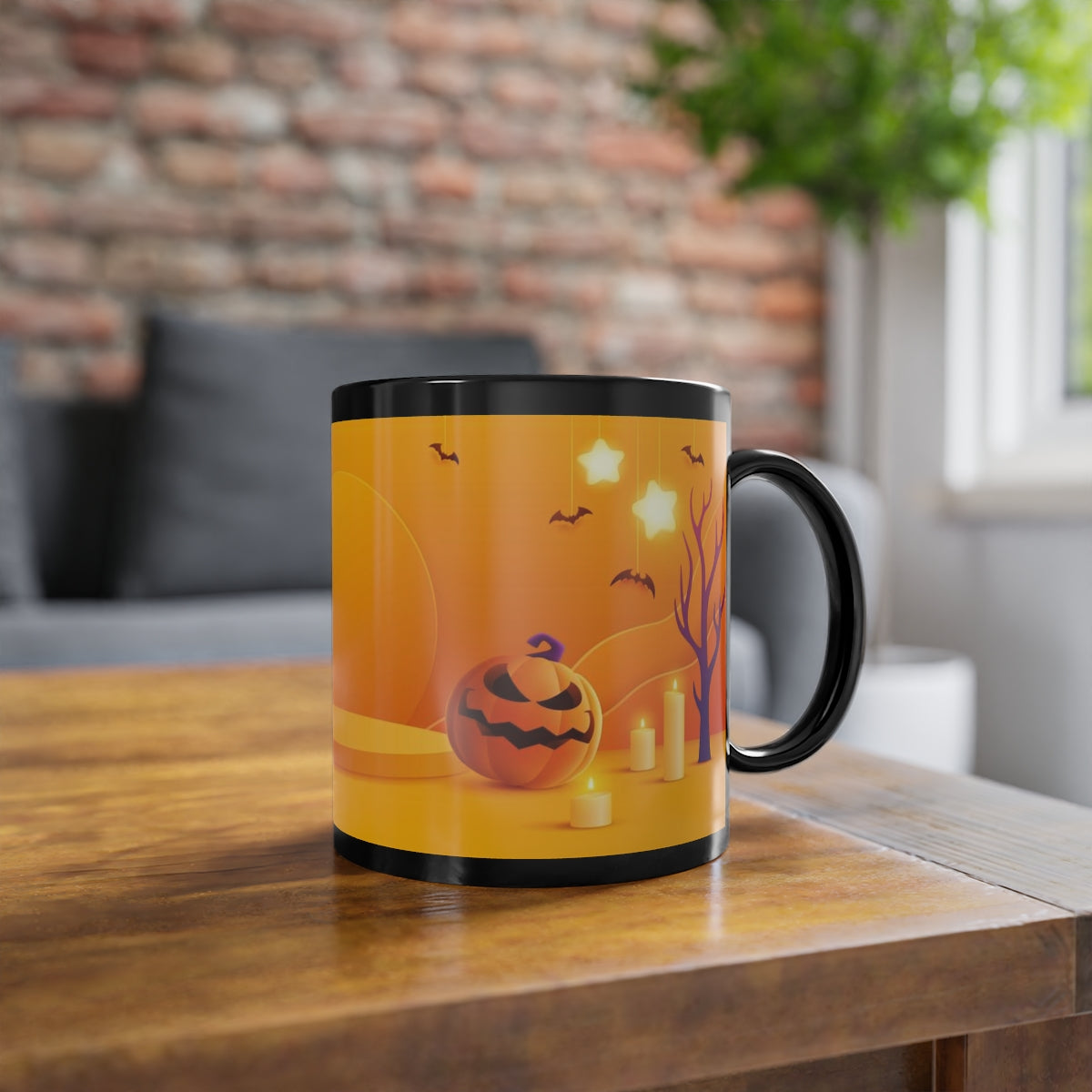 Funny Pumpkin Halloween Black Coffee Cup, 11oz