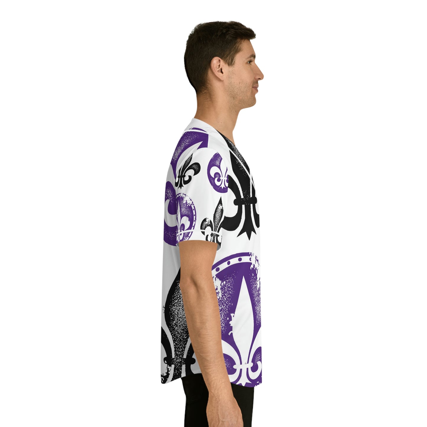 Mardi Gras Black and Purple Fleur de Lis Men's Baseball Jersey (AOP)