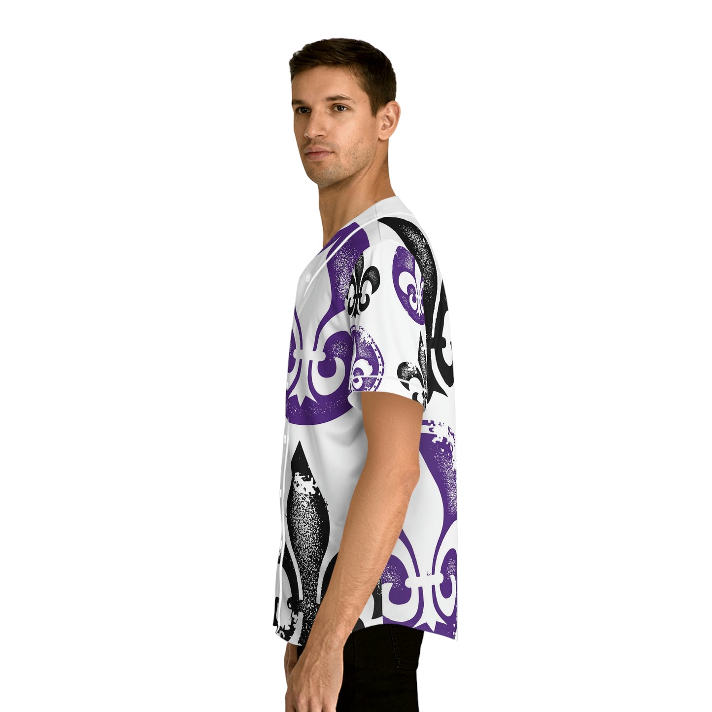 Mardi Gras Black and Purple Fleur de Lis Men's Baseball Jersey (AOP)