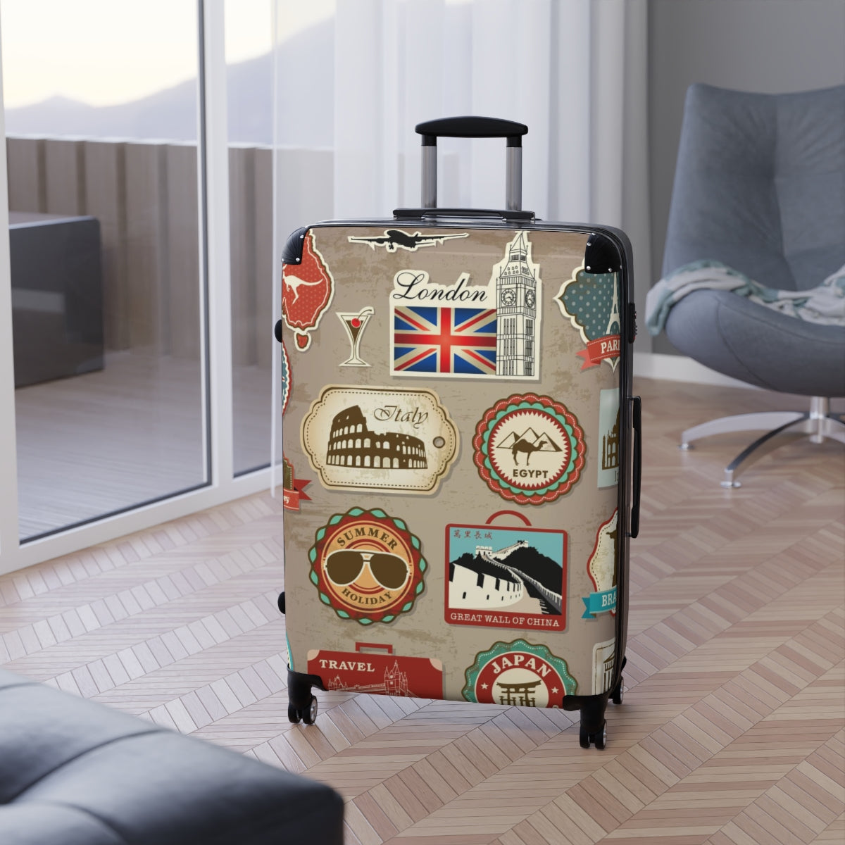 Suitcases with Destination Travel Stickers