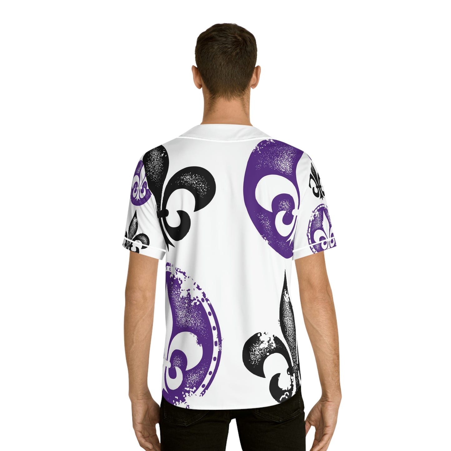 Mardi Gras Black and Purple Fleur de Lis Men's Baseball Jersey (AOP)